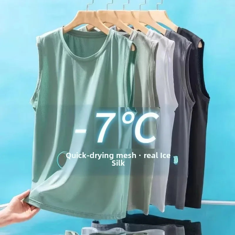 Camiseta sin mangas de malla de seda fría para hombre – Ligera y transpirable